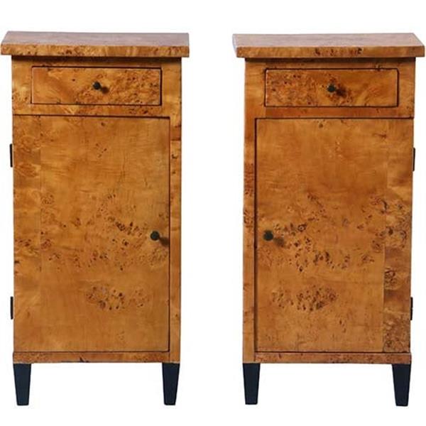 Grote foto stel van 2 blonde nachtkastjes zeer strak biedermeier berkenwortel ca 1825 no.231630 antiek en kunst stoelen en banken