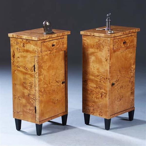 Grote foto stel van 2 blonde nachtkastjes zeer strak biedermeier berkenwortel ca 1825 no.231630 antiek en kunst stoelen en banken