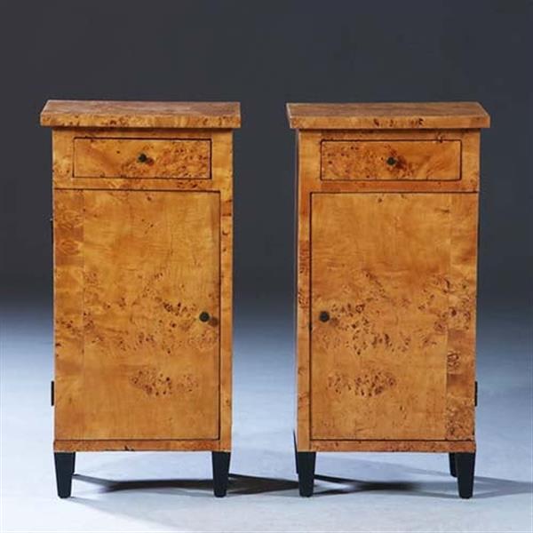 Grote foto stel van 2 blonde nachtkastjes zeer strak biedermeier berkenwortel ca 1825 no.231630 antiek en kunst stoelen en banken