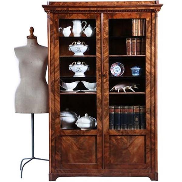 Grote foto strakke biedermeier boekenkast servieskast in bloemmahonie met verstelbare planken no.231635 antiek en kunst stoelen en banken