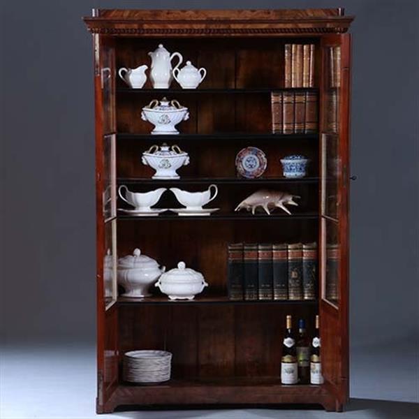 Grote foto strakke biedermeier boekenkast servieskast in bloemmahonie met verstelbare planken no.231635 antiek en kunst stoelen en banken