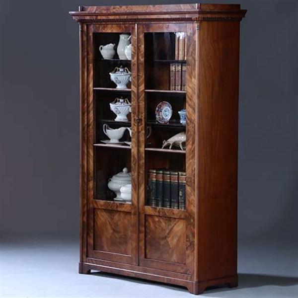 Grote foto strakke biedermeier boekenkast servieskast in bloemmahonie met verstelbare planken no.231635 antiek en kunst stoelen en banken