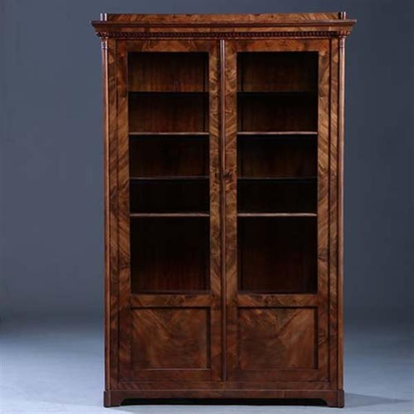 Grote foto strakke biedermeier boekenkast servieskast in bloemmahonie met verstelbare planken no.231635 antiek en kunst stoelen en banken