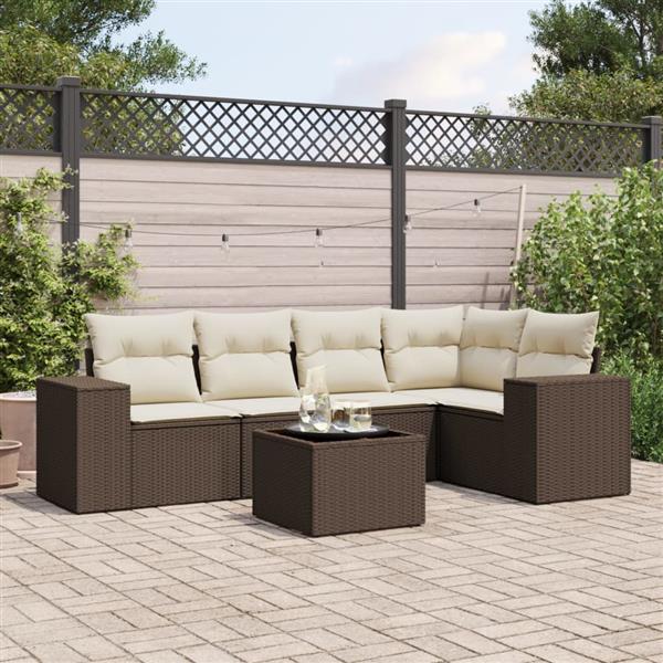 Grote foto vidaxl 6 delige loungeset met kussens poly rattan bruin tuin en terras tuinmeubelen