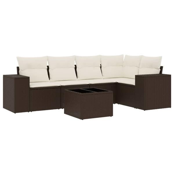 Grote foto vidaxl 6 delige loungeset met kussens poly rattan bruin tuin en terras tuinmeubelen