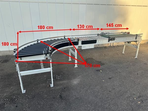 Grote foto sorma rollenbaan aangedreven met 90 bocht en transportband 145 x 60 cm agrarisch transportbanden