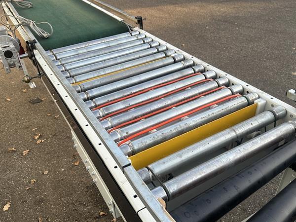 Grote foto sorma rollenbaan aangedreven met 90 bocht en transportband 145 x 60 cm agrarisch transportbanden