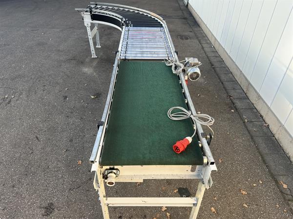 Grote foto sorma rollenbaan aangedreven met 90 bocht en transportband 145 x 60 cm agrarisch transportbanden