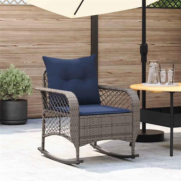 Grote foto vidaxl tuinschommelstoel met kussens poly rattan grijs tuin en terras tuinmeubelen