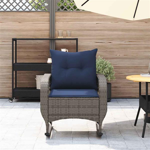 Grote foto vidaxl tuinschommelstoel met kussens poly rattan grijs tuin en terras tuinmeubelen
