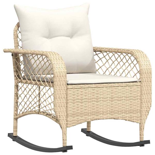 Grote foto vidaxl tuinschommelstoel met kussens poly rattan beige tuin en terras tuinmeubelen