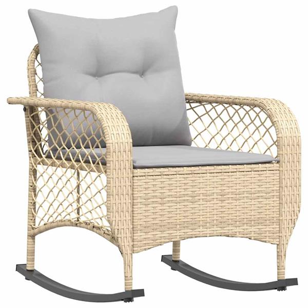 Grote foto vidaxl tuinschommelstoel met kussens poly rattan beige tuin en terras tuinmeubelen