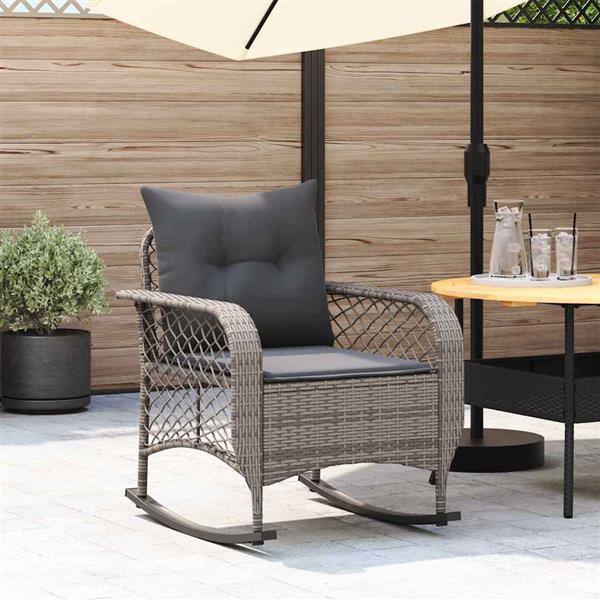 Grote foto vidaxl tuinschommelstoel met kussens poly rattan grijs tuin en terras tuinmeubelen