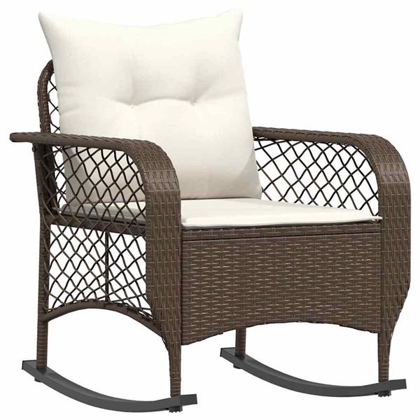 Grote foto vidaxl tuinschommelstoel met kussens poly rattan bruin tuin en terras tuinmeubelen