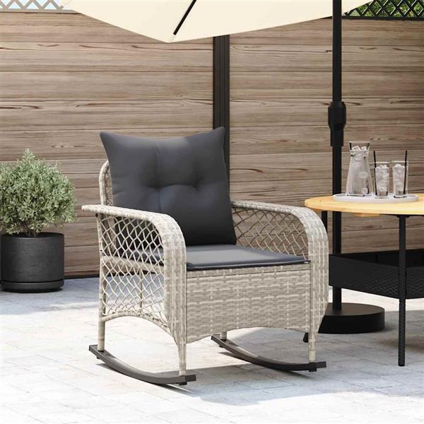 Grote foto vidaxl tuinschommelstoel met kussens poly rattan lichtgrijs tuin en terras tuinmeubelen
