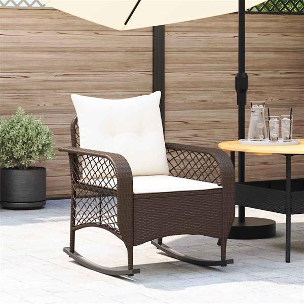 Grote foto vidaxl tuinschommelstoel met kussens poly rattan bruin tuin en terras tuinmeubelen