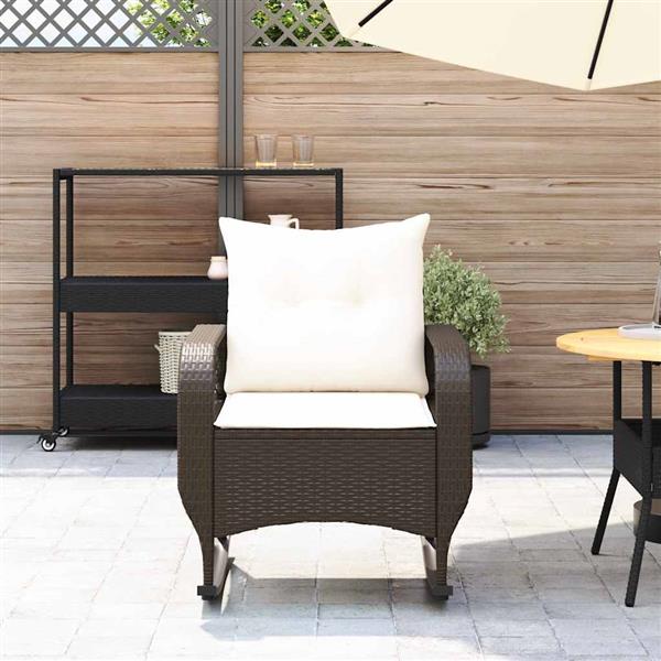 Grote foto vidaxl tuinschommelstoel met kussens poly rattan bruin tuin en terras tuinmeubelen