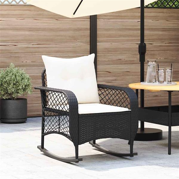 Grote foto vidaxl tuinschommelstoel met kussens poly rattan zwart tuin en terras tuinmeubelen