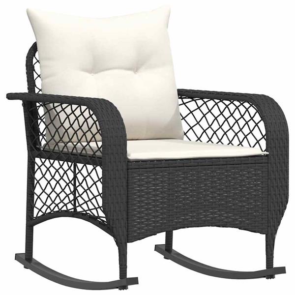 Grote foto vidaxl tuinschommelstoel met kussens poly rattan zwart tuin en terras tuinmeubelen