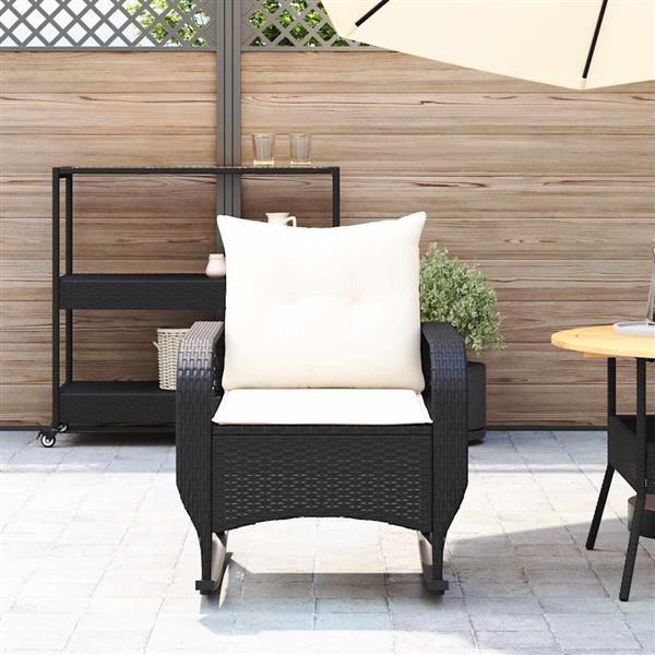 Grote foto vidaxl tuinschommelstoel met kussens poly rattan zwart tuin en terras tuinmeubelen