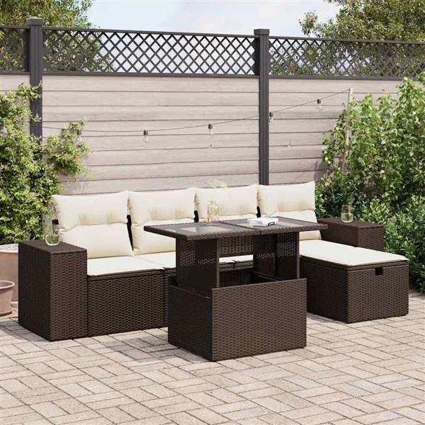 Grote foto vidaxl 6 delige loungeset met kussens poly rattan bruin tuin en terras tuinmeubelen