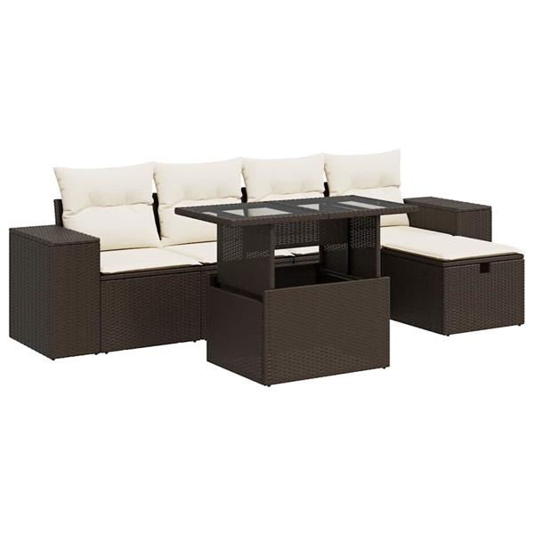 Grote foto vidaxl 6 delige loungeset met kussens poly rattan bruin tuin en terras tuinmeubelen