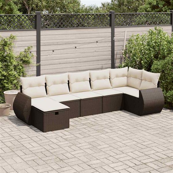 Grote foto vidaxl 7 delige loungeset met kussens poly rattan bruin tuin en terras tuinmeubelen