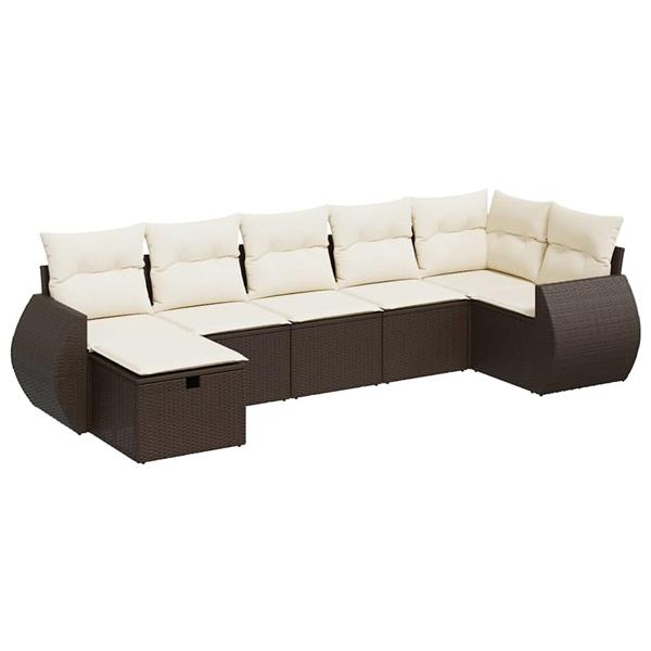 Grote foto vidaxl 7 delige loungeset met kussens poly rattan bruin tuin en terras tuinmeubelen