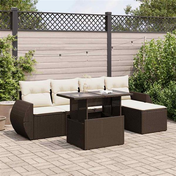 Grote foto vidaxl 6 delige loungeset met kussens poly rattan bruin tuin en terras tuinmeubelen