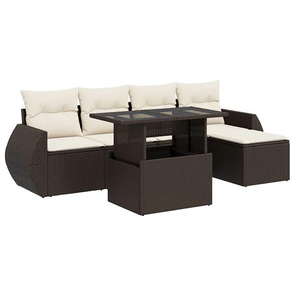 Grote foto vidaxl 6 delige loungeset met kussens poly rattan bruin tuin en terras tuinmeubelen
