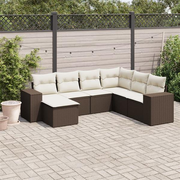 Grote foto vidaxl 7 delige loungeset met kussens poly rattan bruin tuin en terras tuinmeubelen