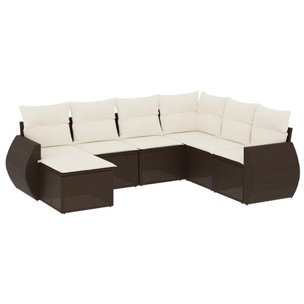 Grote foto vidaxl 7 delige loungeset met kussens poly rattan bruin tuin en terras tuinmeubelen