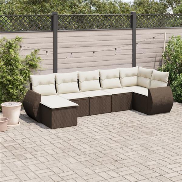 Grote foto vidaxl 7 delige loungeset met kussens poly rattan bruin tuin en terras tuinmeubelen