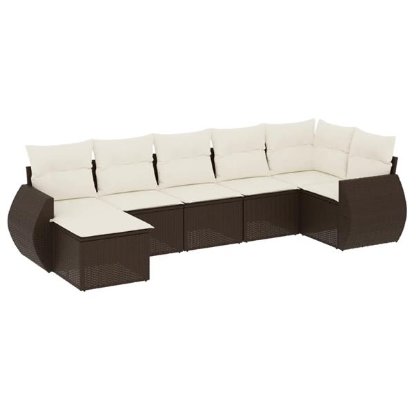 Grote foto vidaxl 7 delige loungeset met kussens poly rattan bruin tuin en terras tuinmeubelen