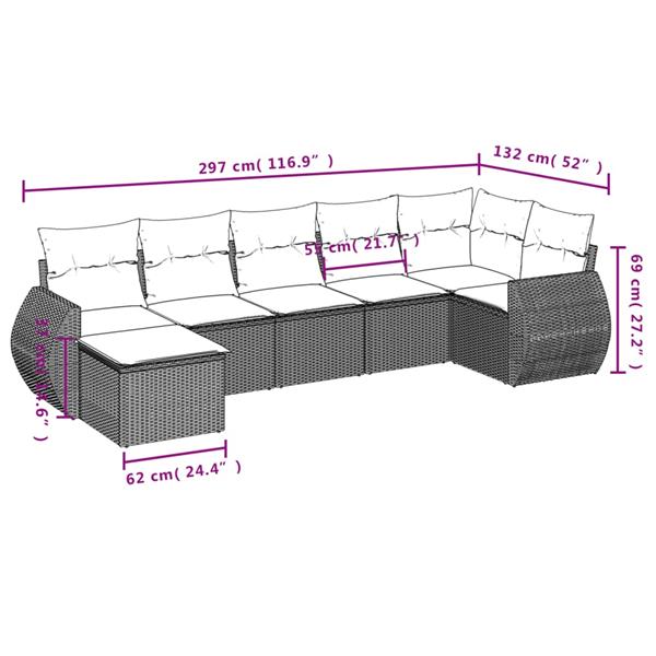 Grote foto vidaxl 7 delige loungeset met kussens poly rattan bruin tuin en terras tuinmeubelen