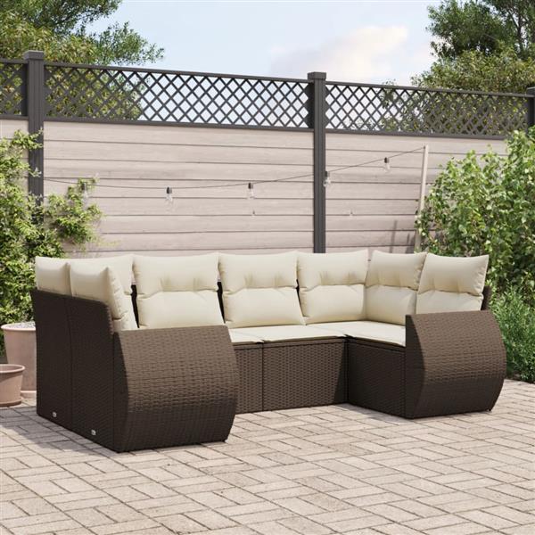Grote foto vidaxl 6 delige loungeset met kussens poly rattan bruin tuin en terras tuinmeubelen