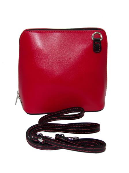 Grote foto rood met zwarte details vera pelle italiaans leren schoudertasje rits rondom kleding dames sieraden