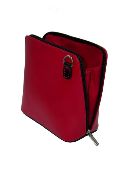 Grote foto rood met zwarte details vera pelle italiaans leren schoudertasje rits rondom kleding dames sieraden
