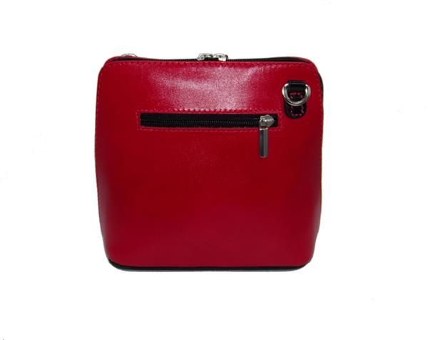 Grote foto rood met zwarte details vera pelle italiaans leren schoudertasje rits rondom kleding dames sieraden