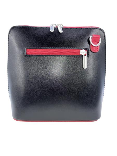Grote foto zwart met rode details vera pelle italiaans leren schoudertasje rits rondom kleding dames sieraden