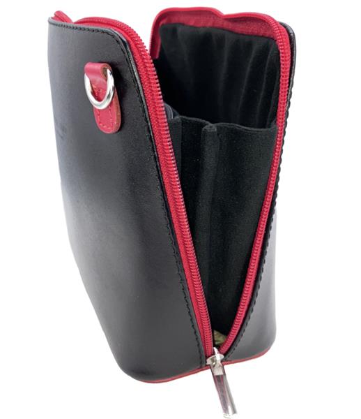Grote foto zwart met rode details vera pelle italiaans leren schoudertasje rits rondom kleding dames sieraden