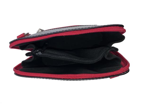 Grote foto zwart met rode details vera pelle italiaans leren schoudertasje rits rondom kleding dames sieraden