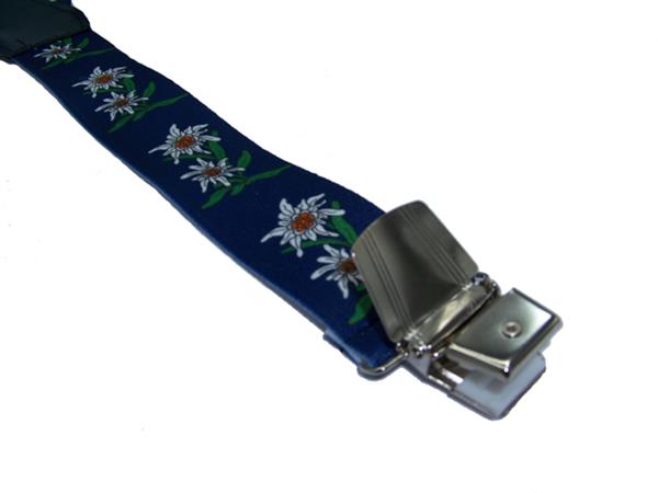 Grote foto donkerblauwe bretels met edelweiss bloemen en extra sterke clips kleding dames riemen