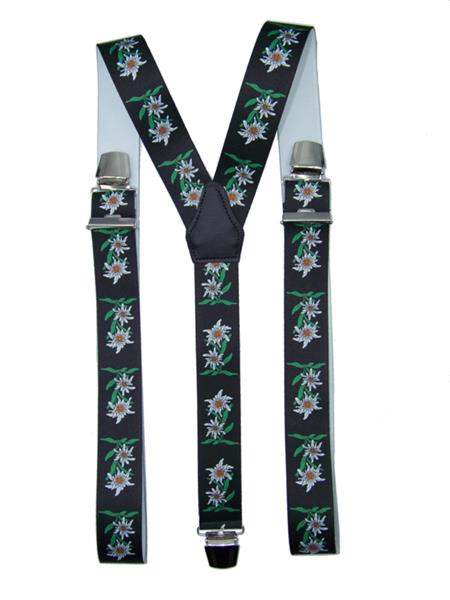 Grote foto groene bretels met edelweiss bloemen en extra sterke clips kleding dames riemen