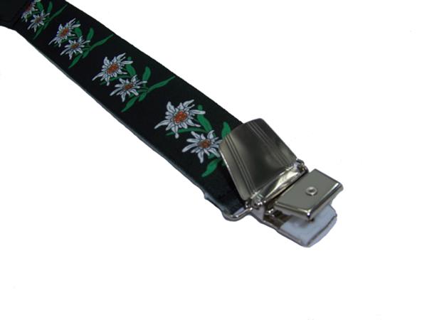 Grote foto groene bretels met edelweiss bloemen en extra sterke clips kleding dames riemen