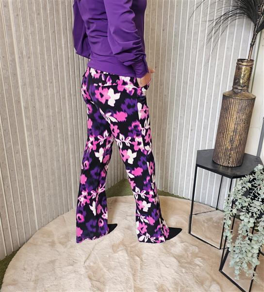 Grote foto travel pantalon flowers print devi 2089 purple kleding dames overige kledingstukken