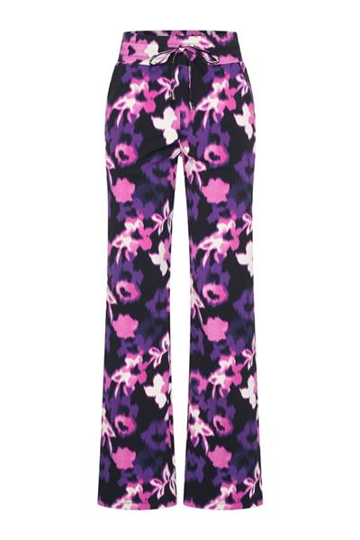 Grote foto travel pantalon flowers print devi 2089 purple kleding dames overige kledingstukken