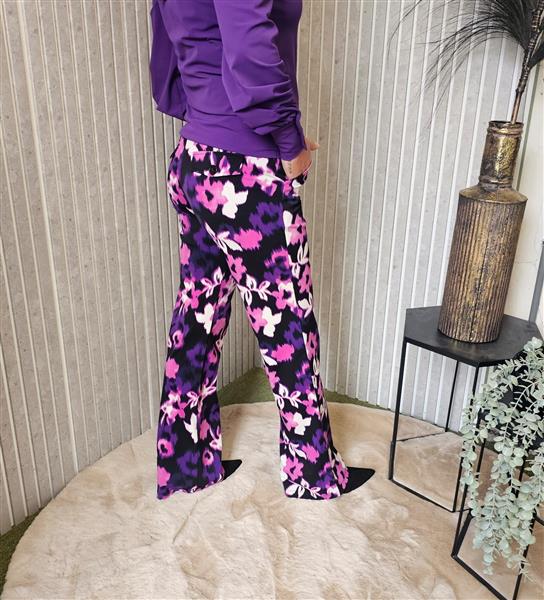 Grote foto travel pantalon flowers print devi 2089 purple kleding dames overige kledingstukken