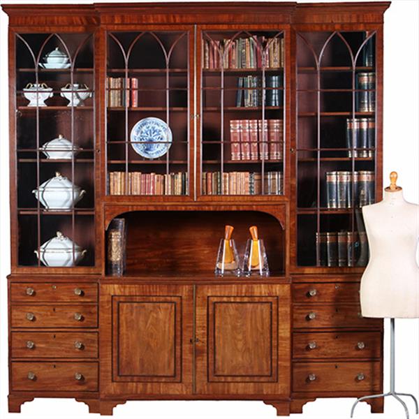 Grote foto zeer grote bibliotheekkast ca 1800 breakfront met 6 deuren en 6 laden en open vak no.232015 antiek en kunst stoelen en banken