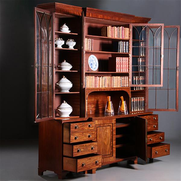 Grote foto zeer grote bibliotheekkast ca 1800 breakfront met 6 deuren en 6 laden en open vak no.232015 antiek en kunst stoelen en banken